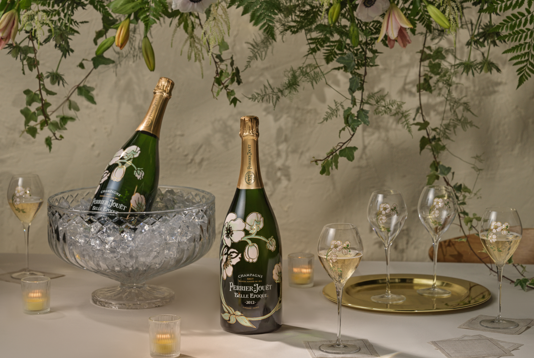 Bottles of champagne from Perrier Jouët Belle Epoque collection